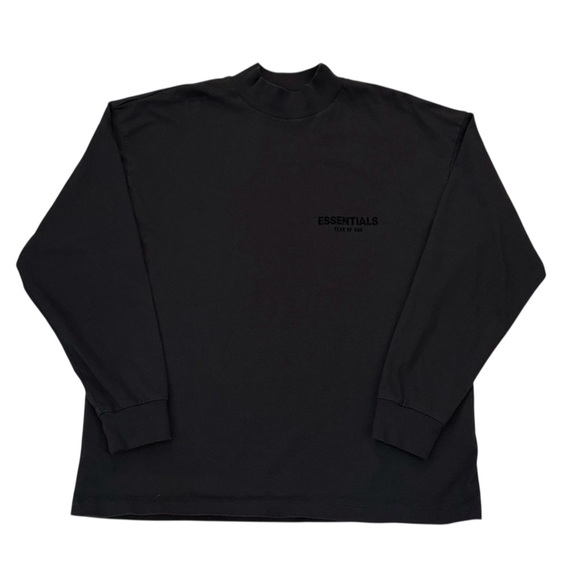 Fear of God Essentials Black Long Sleeve Moc-Neck T-Shirt Cotton Oversized Small - Picture 2 of 15
